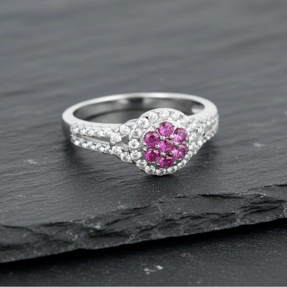 Elegant Silver and Pink Gemstone Ring sterling silver 925